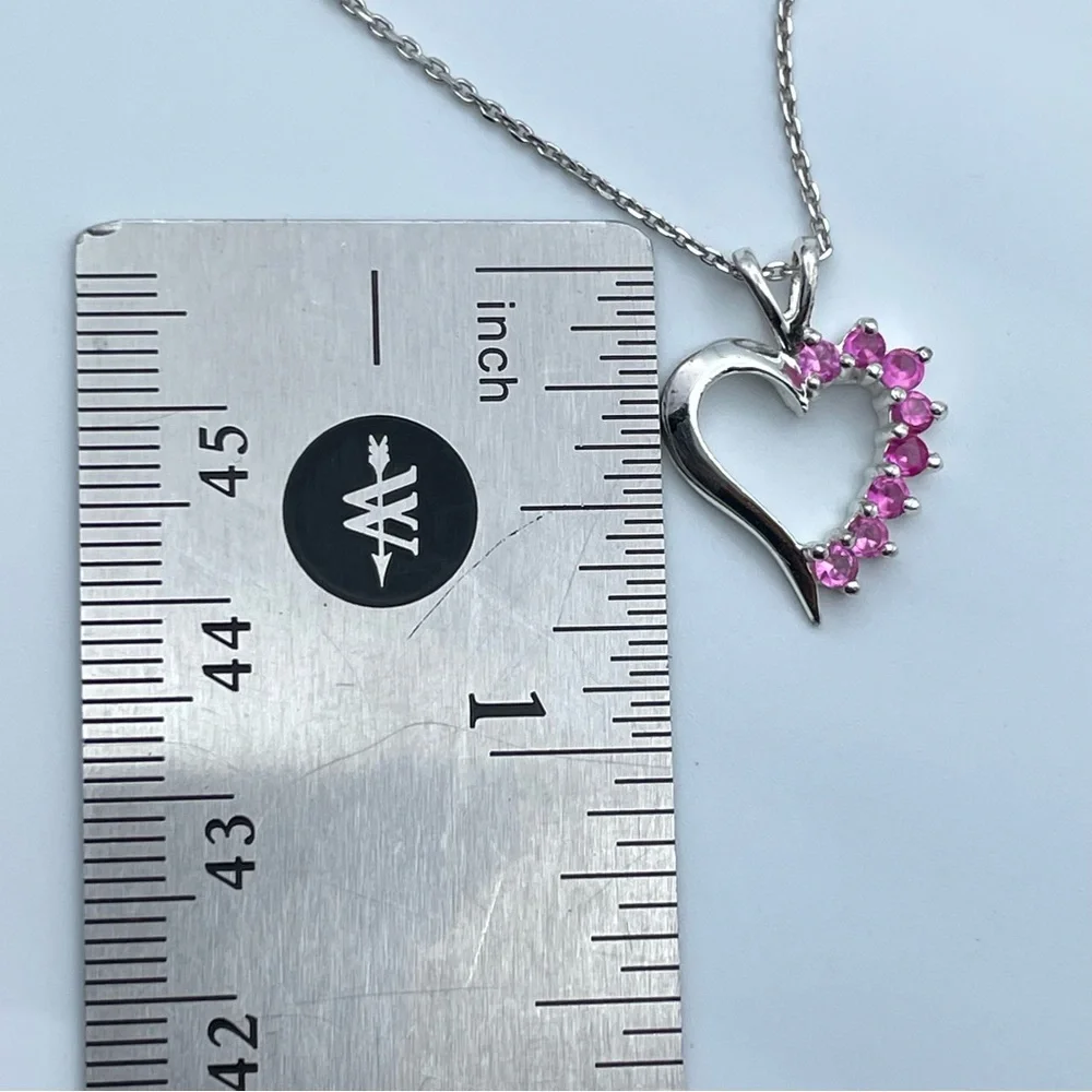 Sterling Silver 925 Pink Topaz Heart Pendant Necklace on 18” Chain